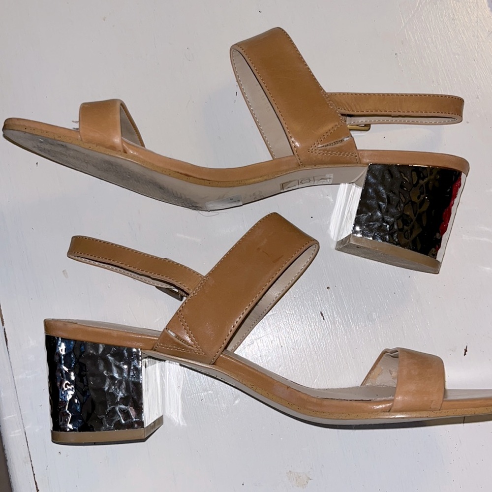 Aldo leather sandals with pebbled silver block heel. 8